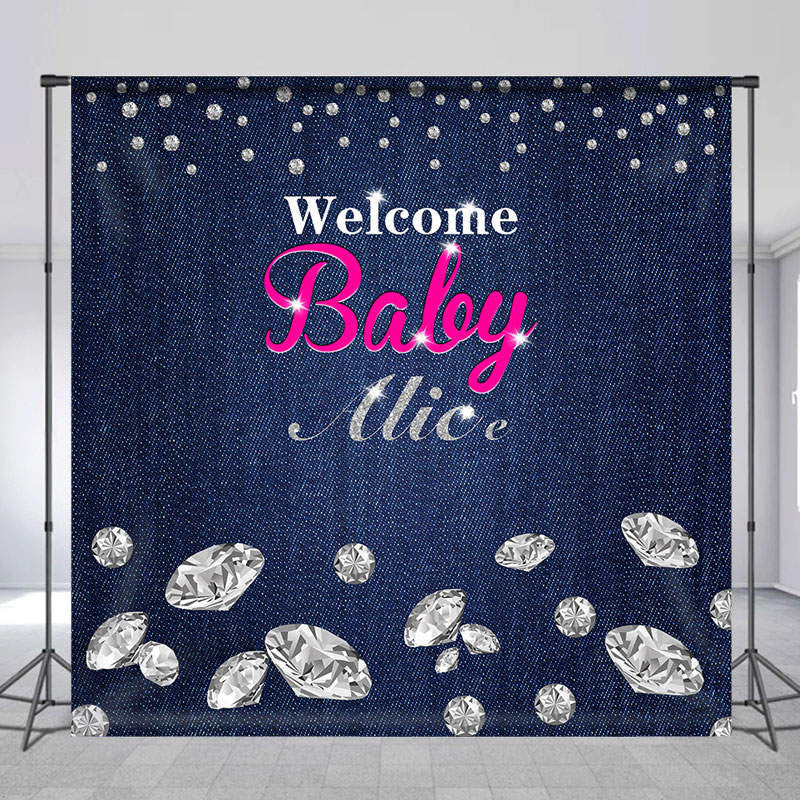 Lofaris Denim Diamond Personalized Baby Shower Backdrop