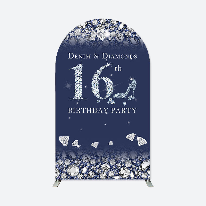 Lofaris Denim Diamonds 16 Birthday Double Sided Arch Backdrop