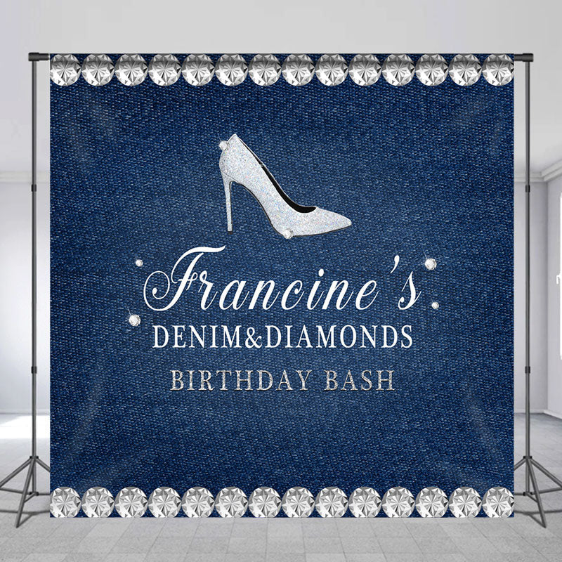 Lofaris Denim Diamonds Silver Heel Custom Birthday Backdrop