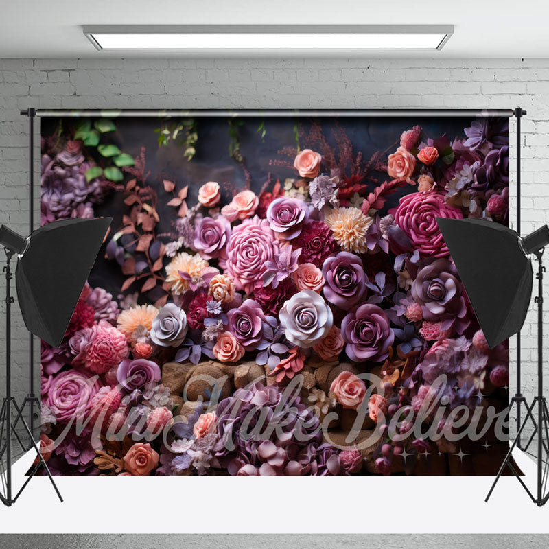 Lofaris Dense Dark Purple Roses Floral Backdrop For Photo