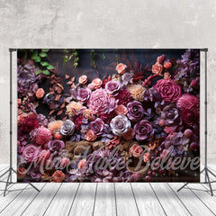 Lofaris Dense Dark Purple Roses Floral Backdrop For Photo