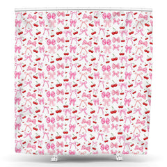 Lofaris Dense Pink Bow Tie Cherry Birthday Shower Curtain