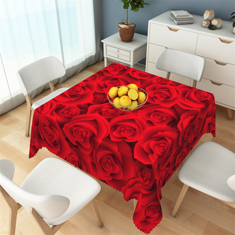 Lofaris Dense Red Rose Floral Valentines Square Tablecloth