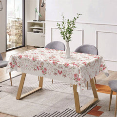 Lofaris Dense White Pink Floral Prints Rectangle Tablecloth