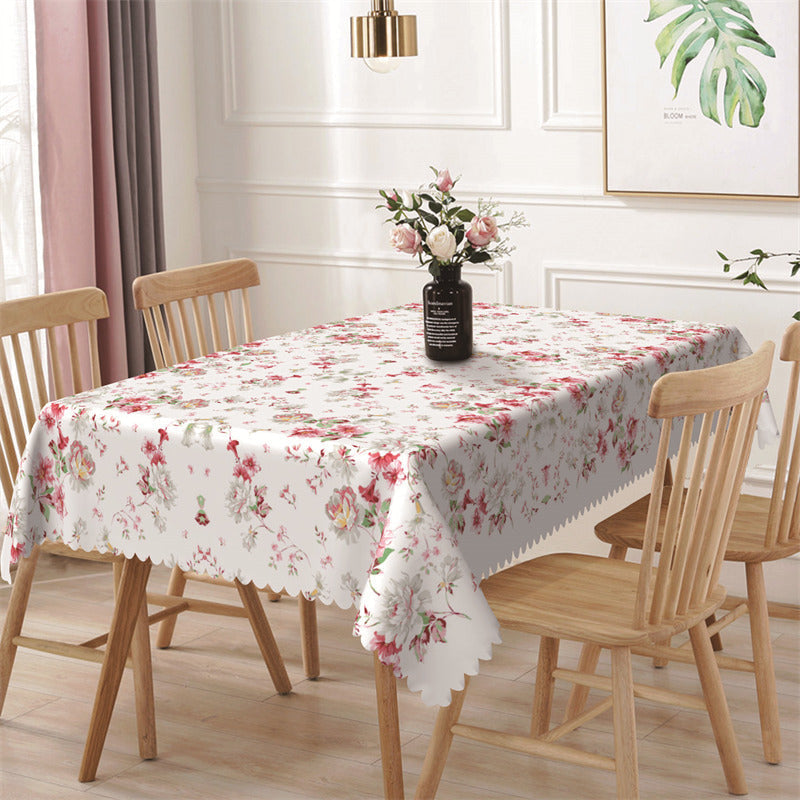 Lofaris Dense White Pink Floral Prints Rectangle Tablecloth