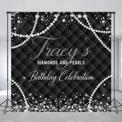 Lofaris Diamond And Pearls Black Vintage Custom Birthday Backdrop