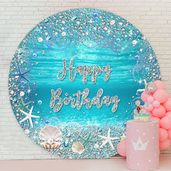 Lofaris Diamond Blue Undersea Happy Birthday Round Backdrop