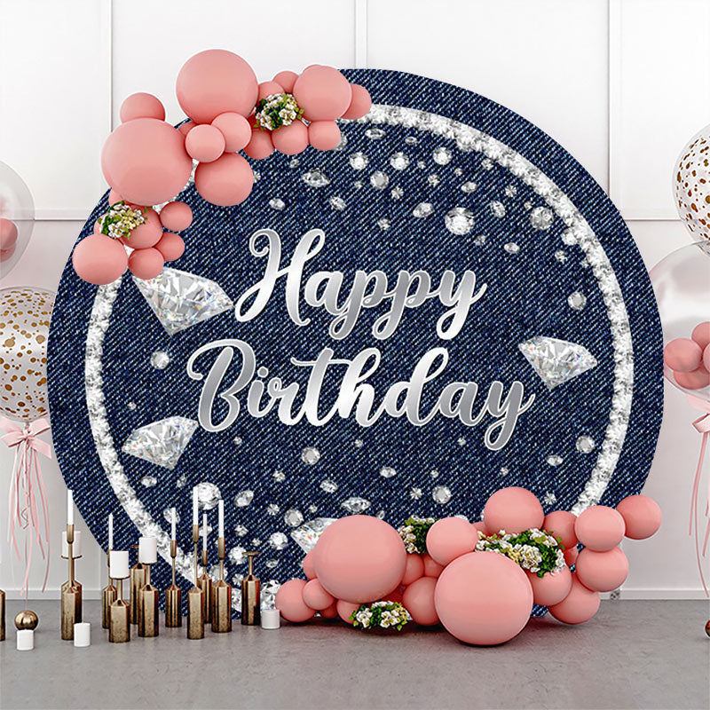 Lofaris Diamond Denim Blue Silver Round Birthday Backdrop