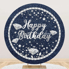 Lofaris Diamond Denim Blue Silver Round Birthday Backdrop