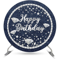 Lofaris Diamond Denim Blue Silver Round Birthday Backdrop