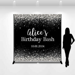 Lofaris Diamond Glitter Black Custom Name Birthday Backdrop