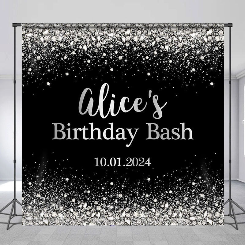 Lofaris Diamond Glitter Black Custom Name Birthday Backdrop