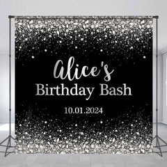 Lofaris Diamond Glitter Black Custom Name Birthday Backdrop