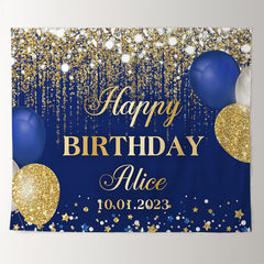 Lofaris Diamond Glitter Blue Custom Name Birthday Backdrop