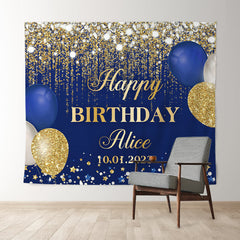 Lofaris Diamond Glitter Blue Custom Name Birthday Backdrop