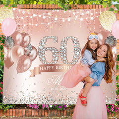 Lofaris Diamond Glitter Rose Pink Custom 60th Birthday Backdrop