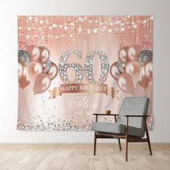 Lofaris Diamond Glitter Rose Pink Custom 60th Birthday Backdrop