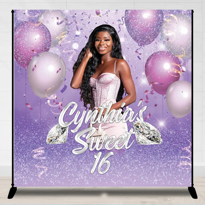 Lofaris Diamond Lilac Balloon Custom Photo Birthday Backdrop