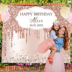 Lofaris Diamond Rose Gold Glitter Custom Birthday Backdrop