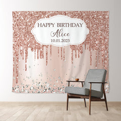 Lofaris Diamond Rose Gold Glitter Custom Birthday Backdrop