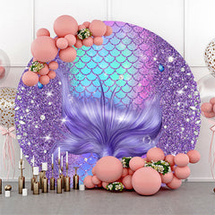 Lofaris Diamond Scale Purple Mermaid Round Birthday Backdrop