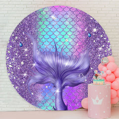 Lofaris Diamond Scale Purple Mermaid Round Birthday Backdrop