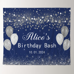 Lofaris Diamond Silver Glitter Blue Custom Birthday Backdrop