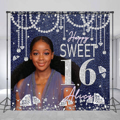 Lofaris Diamond Sparkling Denim Custom Sweet 16Th Backdrop