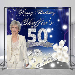 Lofaris Diamonds Glitter Blue Custom 50th Birthday Backdrop