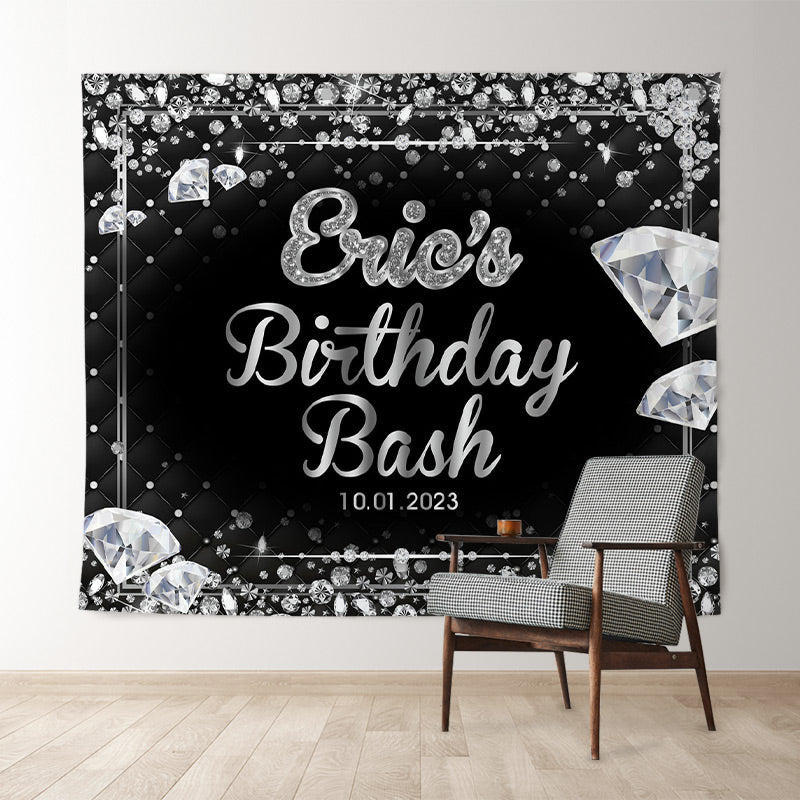 Lofaris Diamonds Glitter Bokeh Black Custom Birthday Backdrop