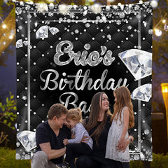 Lofaris Diamonds Glitter Bokeh Black Custom Birthday Backdrop