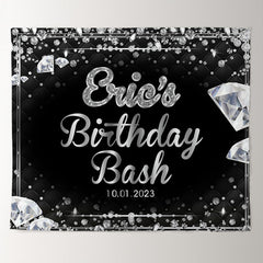 Lofaris Diamonds Glitter Bokeh Black Custom Birthday Backdrop