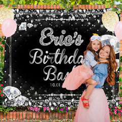 Lofaris Diamonds Glitter Bokeh Black Custom Birthday Backdrop