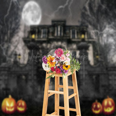 Lofaris Dilapidated Building Night Zombie Halloween Backdrop