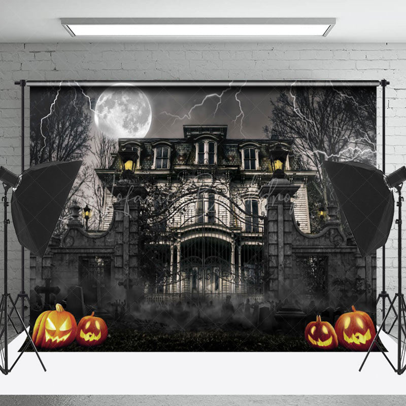 Lofaris Dilapidated Building Night Zombie Halloween Backdrop