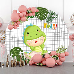 Lofaris Dinosaur Green Leaf Round Birthday Backdrop Kit