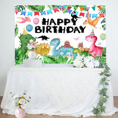 Lofaris Dinosaur Green Monstera Balloon Birthday Backdrop