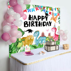 Lofaris Dinosaur Green Monstera Balloon Birthday Backdrop