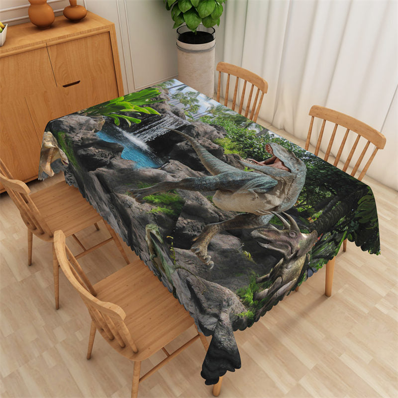 Lofaris Dinosaur Natural River Scenery Rectangle Tablecloth