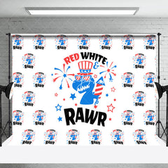 Lofaris Dinosaur Red White Rawr Independence Day Backdrop