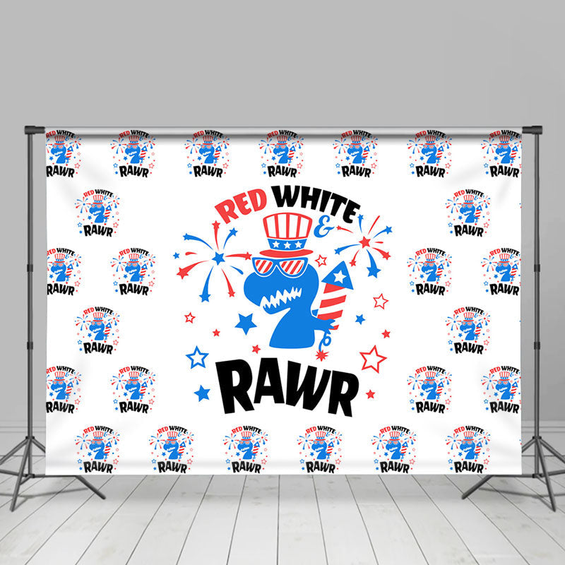 Lofaris Dinosaur Red White Rawr Independence Day Backdrop