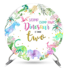 Lofaris Dinosaurs Plant Round Happy 2nd Birthday Backdrop