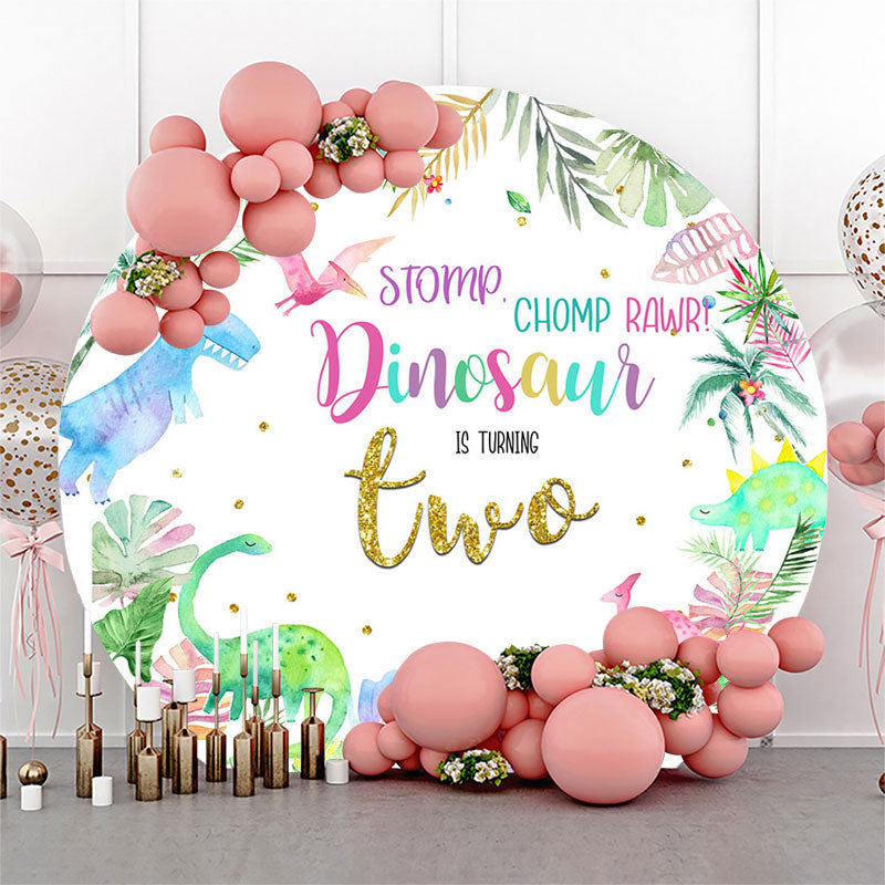 Lofaris Dinosaurs Plant Round Happy 2nd Birthday Backdrop