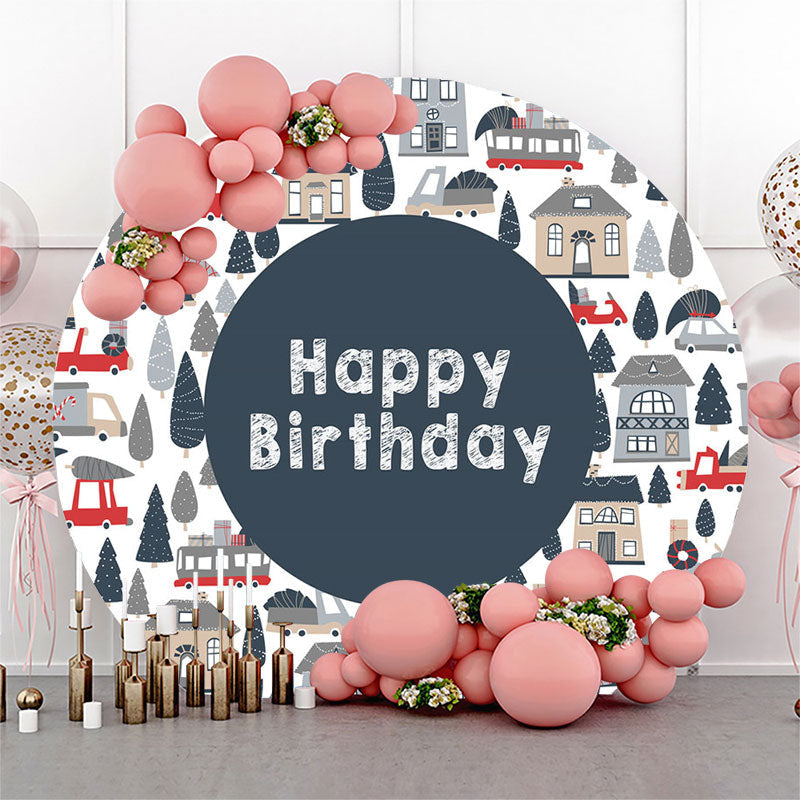 Lofaris Disc House Patterns Round Happy Birthday Backdrop