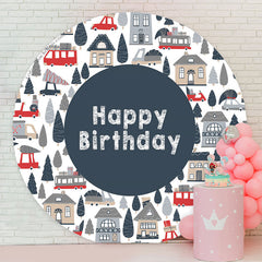 Lofaris Disc House Patterns Round Happy Birthday Backdrop