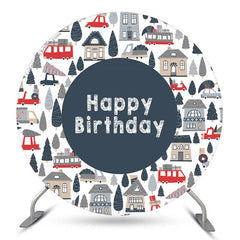 Lofaris Disc House Patterns Round Happy Birthday Backdrop