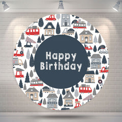 Lofaris Disc House Patterns Round Happy Birthday Backdrop