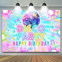 Lofaris Disco Ball Party Glow Neon Happy Birthday Backdrop