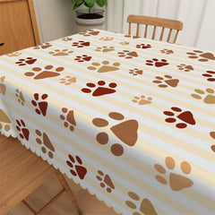 Lofaris Dog Paw Brown Stripes Waterproof Tablecloth Decor