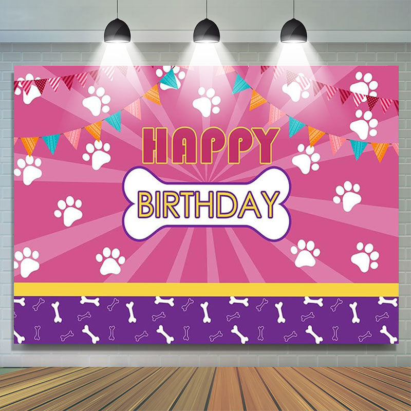 Lofaris Dog Paws Bones Pink Shining Purple Birthday Backdrop